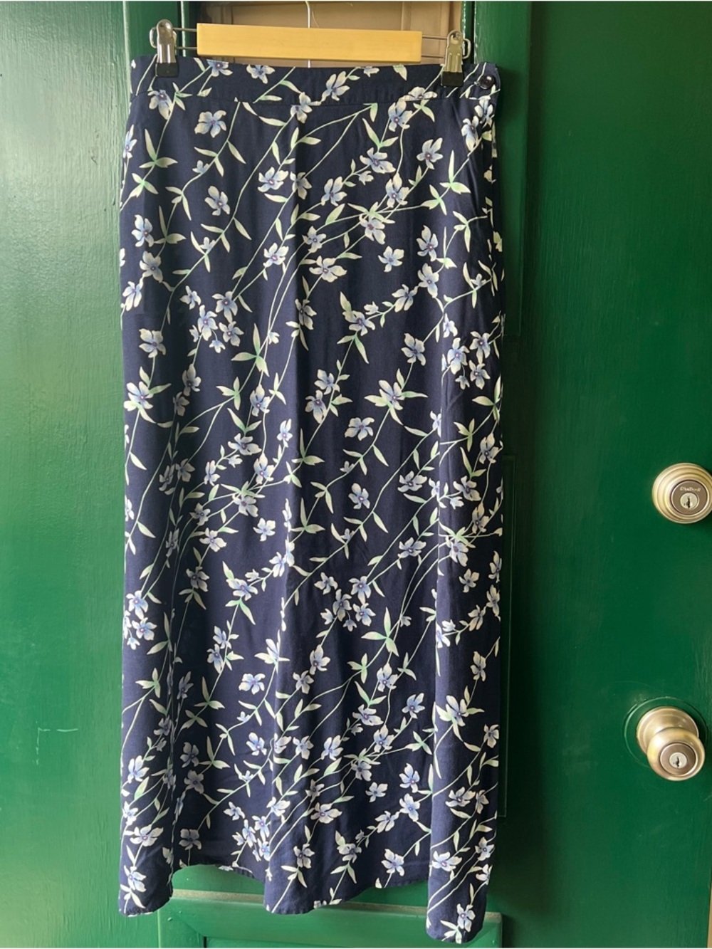 Navy Floral Maxi Skirt with Pale Blue Blossoms
